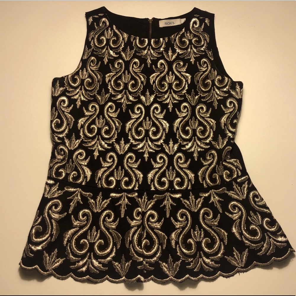 Ricki’s Gold & Black Embroidered Top Size 0 (XS)